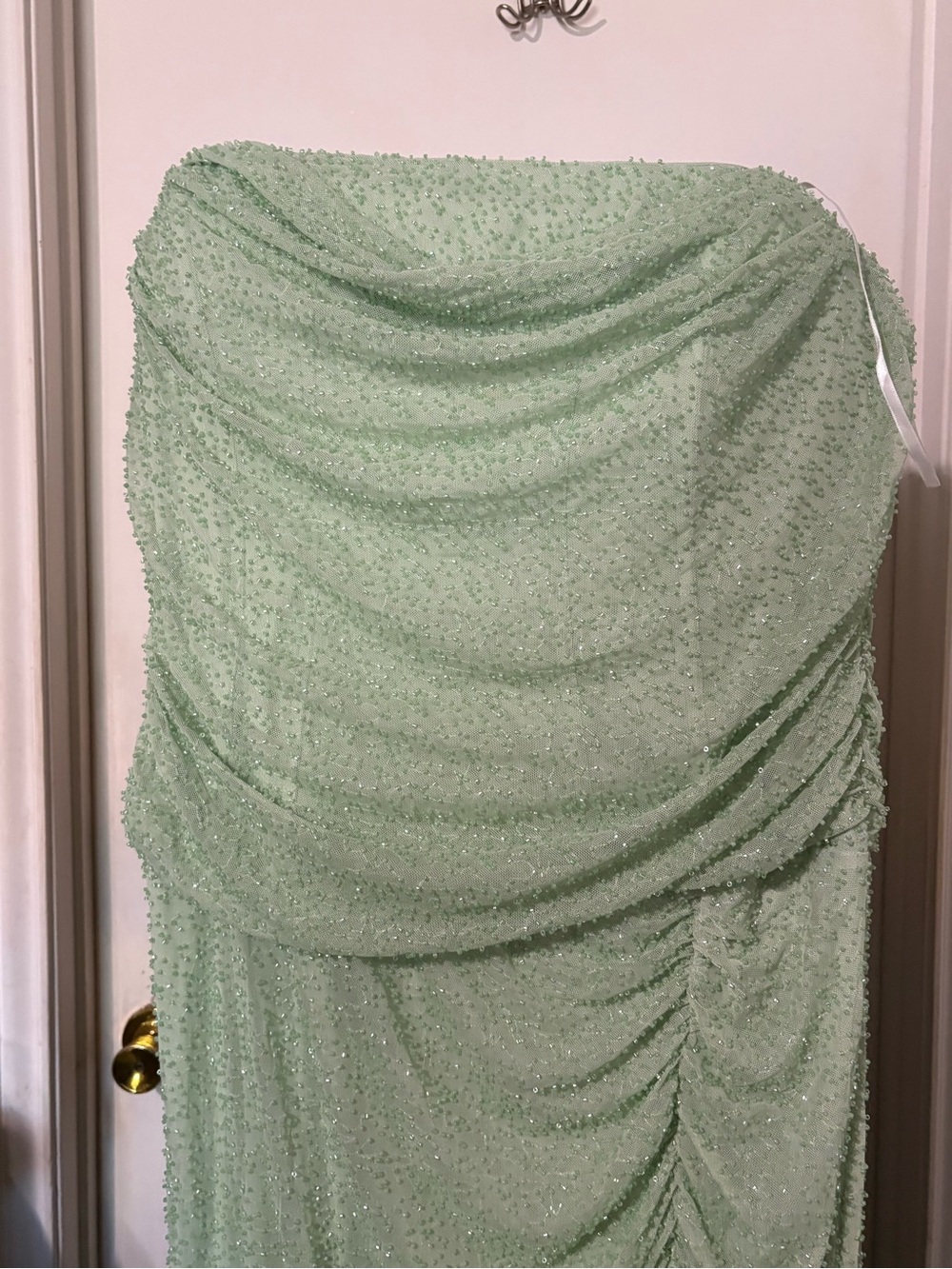 Strapless Beaded Mint Green Evening Dress
